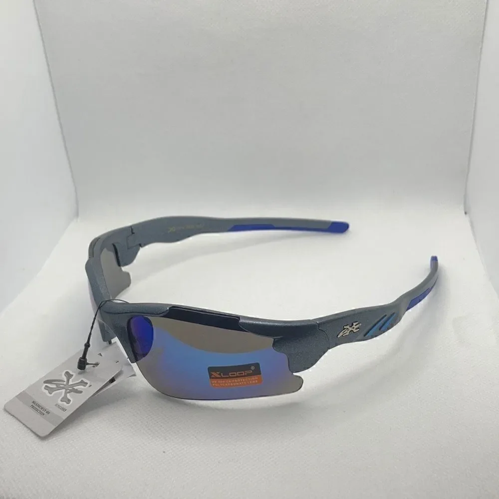 X-Loop Mens Sport Wrap Around Semi Rimless Mirrored Lens Sunglasses